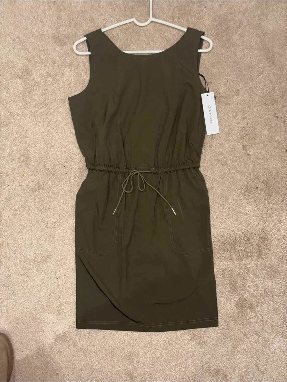 NWT Calvin Klein Olive Sleeveless Drawstring Jumper Dress